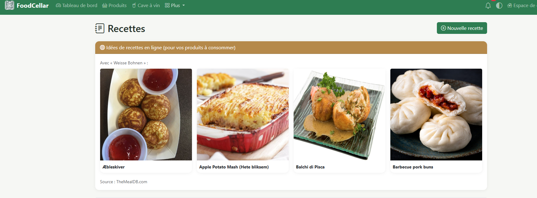 Suggestions de recettes basées sur les produits à consommer rapidement